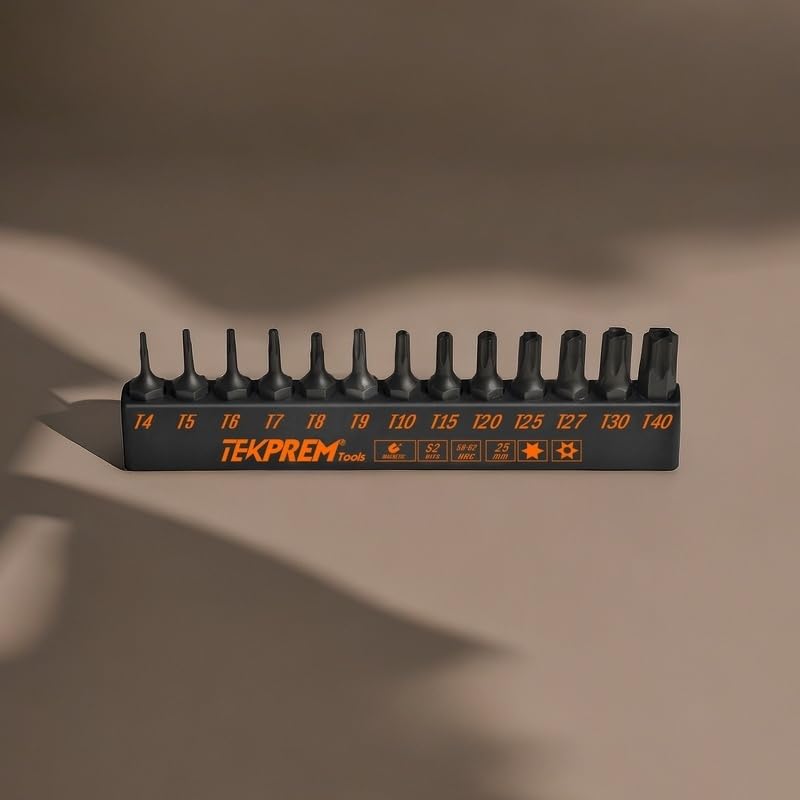 Torx Bit Set with 1/4 inch Magnetic Bit Driver,TEKPREM 13-Piece Security Torx Screwdriver Bit Set with 1 inch T4 T5 T6 T7 T8 T9 T10 T15 T20 T25 T27 T30 T40 Tamper Resistant Torx Bits Set 1" Long Torx Bits
