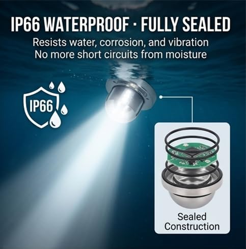 FTVOGUE Boat Anchor Stern Light, LED 12V DC White Navigation Light for Yachts Pontoons Stainless Steel IP66 135 Degree 2NM Visible Foldable Base 1 Pack