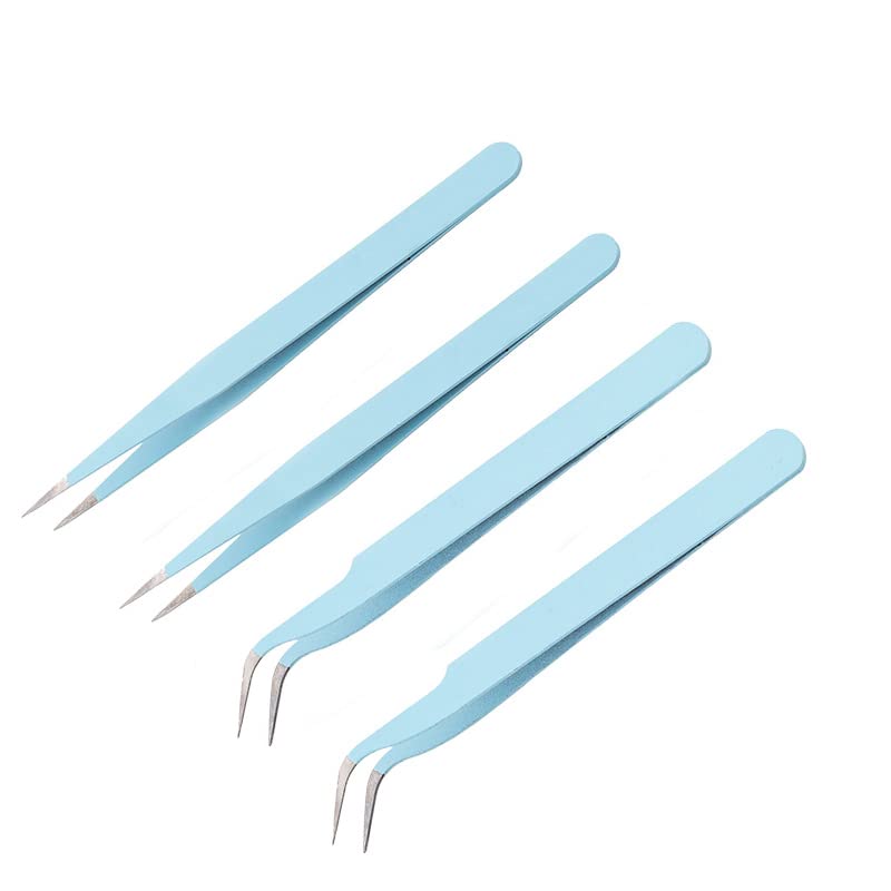 4PCS Precision Tweezers Set, Diamond painting tools,Upgraded Anti-Static Stainless Steel Curved of Tweezers, for Diamond painting, Electronics, Laboratory Work, Jewelry-Making, Craft, Soldering, etc Purple