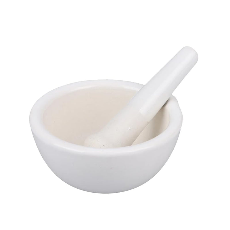 2.4 inch Ceramic Mortar and Pestle Set, 2 Pieces, Spice Mill Grinder Bowls, Pill Crushers with Brush and Spoon, Handheld Seasoning Mills