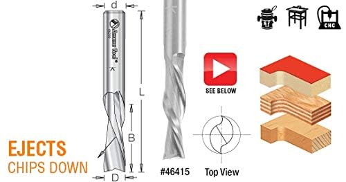 Amana Tool - 46225 Solid Carbide Spiral Plunge 1/8 Dia x 13/16 x 1/4 Shank x 2-1/2" Lo