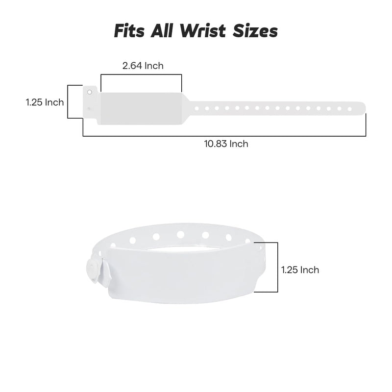 250 Adjustable Medical ID Wristband for Adults & Seniors – Waterproof White Hospital Bracelet – Durable Plastic Wrist Band for Elderly, Patient Use, Caregiver, or Clinic ID Needs (White) 250