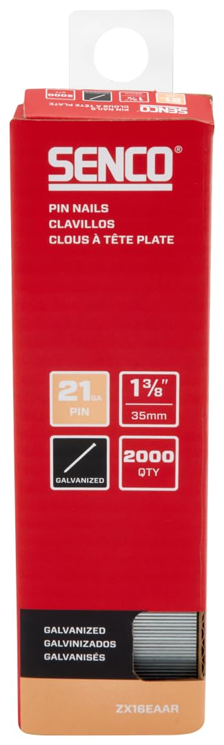 SENCO ZX16EAAR 1-3/8" 21 Gauge Pin Nails, Galvanized Finish 2,000 Count Pack