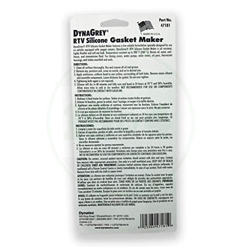 143349 DynaGrey Low Volatile RTV Silicone Gasket Maker, -85 to 500 Degree F, 3.8 oz Carded Tube, Grey