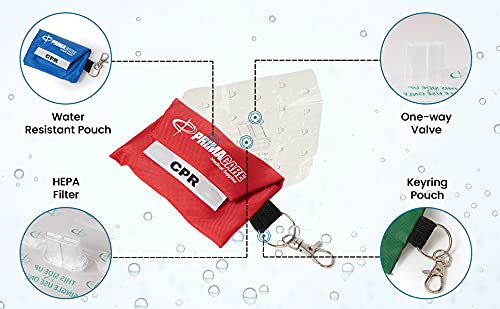 PrimaCare RS-8631 CPR Barrier Keychain Pouch with One Way Valve, Face Shield Mask Keyring with Filter