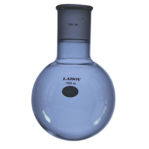 Laboy Glass 1000mL Round Bottom Boiling Flask, Single Neck Heavy Wall Borosilicate with 45/50 Joint – Heating, Reaction & Receiving Flask for Organic Chemistry Lab Use Capacity of 1000mL
