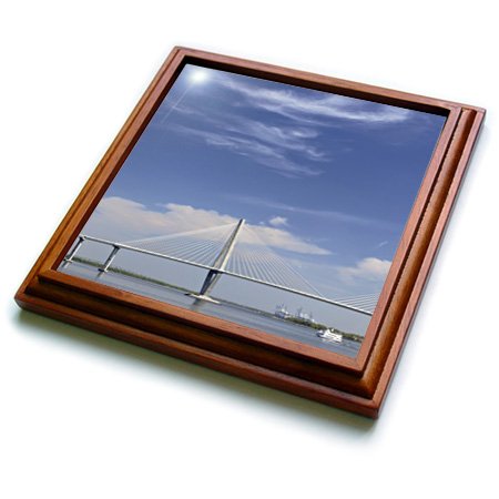 3dRose Arthur Ravenel Jr. Bridge, Charleston, South Carolina US41 AJE0103 Adam Jones Trivet with Ceramic Tile, 8 by 8", Brown