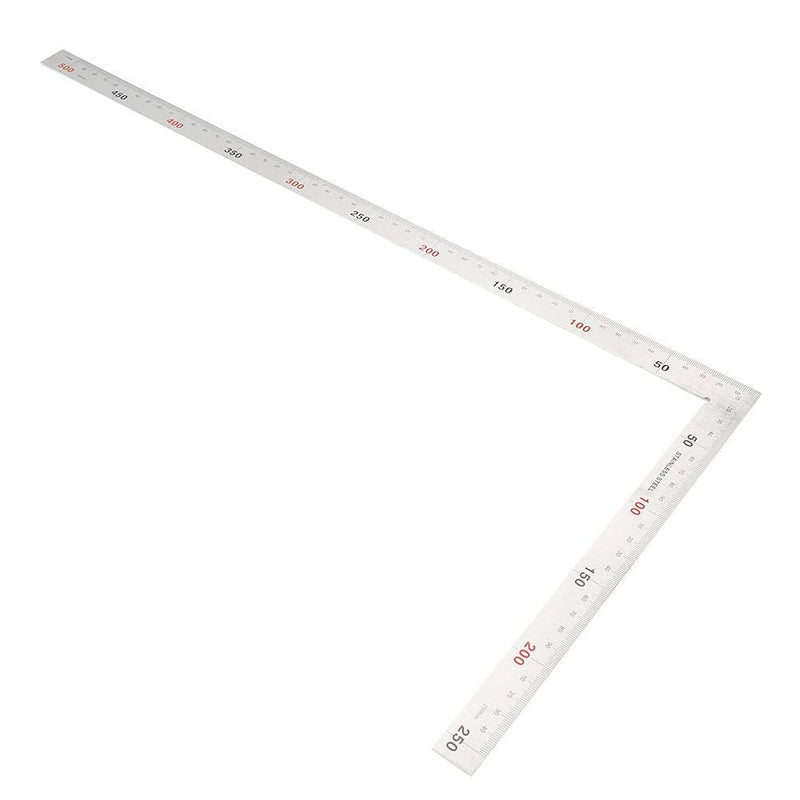 Oumefar Metal Square Ruler Double-Scale Protractor Angle Ruler L-Shaped Framing Square Ruler Stainless Steel Angle Measuring Tool(500mm*250mm)