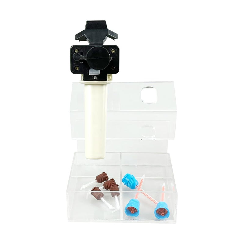Dental Impression Gun Organizer, YOUYA DENTAL Clear Acrylic 2-Gun Holder with Mixing Tips Storage Holds Dental Impression Cartridge Delivery Dispenser Guns & Mixing Tips Organizer (2-Gun Compact) 2-Gun Compact