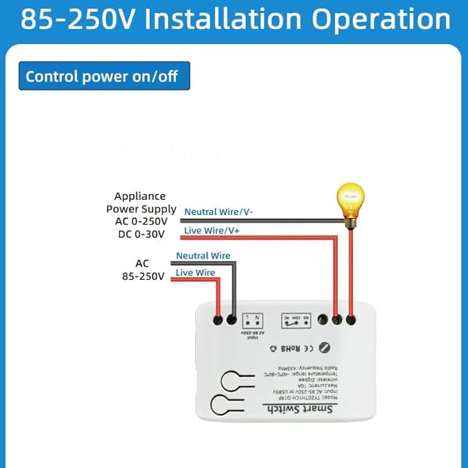 Zigbee 1CH 85-250VIntelligent Temperature Sensor,High Precision Waterproof Probe Sensor,Wireless Intelligent Monitoring,Tuya app Remote Smart Switch(tuya zigbee hub needed) 1CH 120V