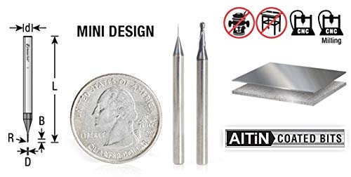 Amana Tool - 51743 AlTiN Coated CNC Steel, Stainless Steel & Composite Ball End Mini Mill 0.030 D x 0.090 CH x 1/8 SHK