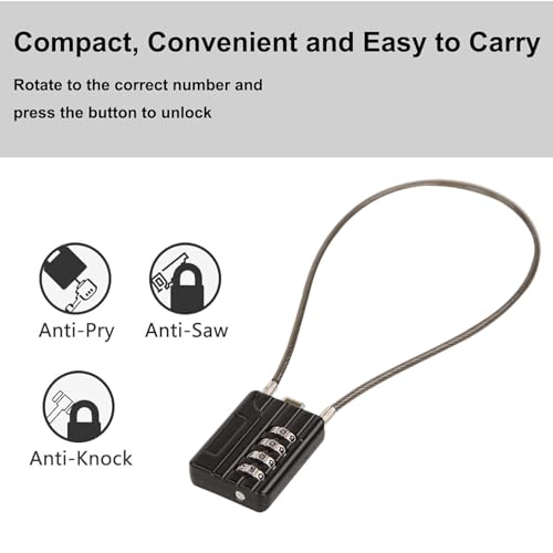 SEPOX® Versatile Twins Resettable 4-Digit Combination Padlock with Extrem Long Cable – Personalized Password, Durable Vinyl Steel Cable, Multipurpose Lock for Suitcase, Gym – Black 32cm Cable 32cm2pcs