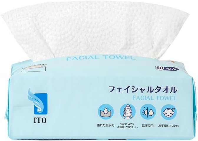ITO Facial Towels, 3 Sets of 60 Sheets, For Tackling Sensitive Skin and Rough Skin, Disposable Towels, Cleansing Towels, Facial Towels - NewNest Australia