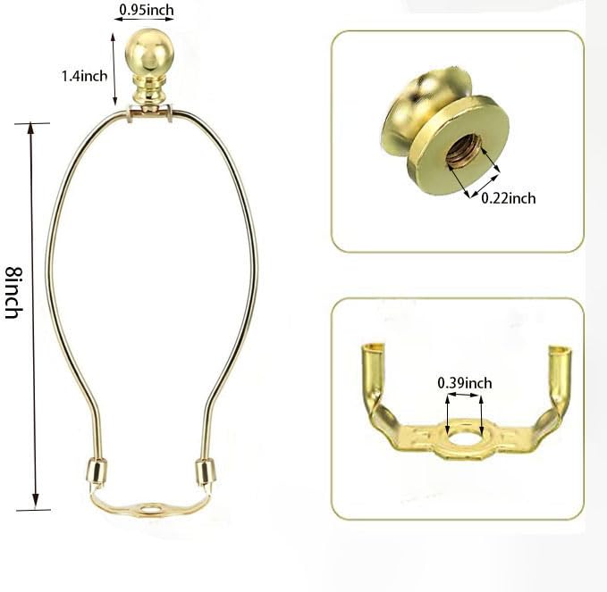8 Inch Polished Brass Lamp Harp Holder with Lamp Finials And Standard Saddle Base ，1 Set Detachable Lamp Shade Bracket Holder, DIY Lighting Replacement Accessories for Table/Floor Lamps