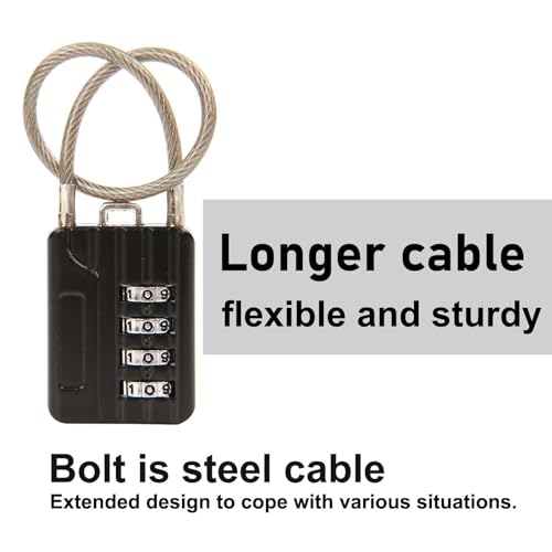 SEPOX® Compact Design Twins Resettable 4-Digit Combination Padlock, Extra Long Cable – Personalized Password, Durable Vinyl Steel Cable, Multipurpose Lock for Suitcase, Gym Lockers, Toolbox – Black 2pcs