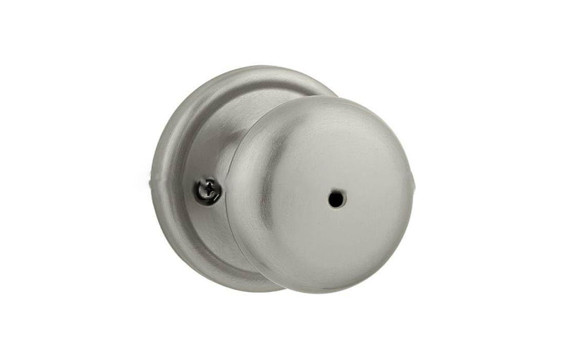 Kwikset Hancock Interior Privacy Door Knob with Lock, Door Handle For Bathroom and Bedroom, Satin Nickel, Keyless Push Button Lock Doorknob