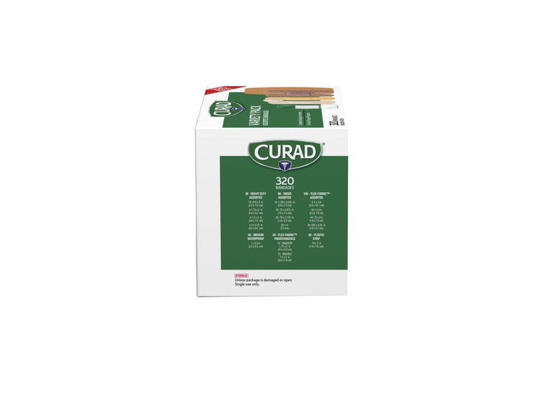 Curad Bulk Variety Pack Assorted Bandages, Flex-Fabric, Waterproof, Plastic, Knuckle, Heavy Duty Bandages (320 Count) 320 Count (Pack of 1)