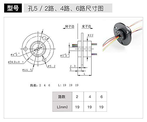 Taidacent Hollow Slip Ring Signal Power Continued 2/4/6/12 Road Collector Ring Conductive Electric Motor Slip Ring Rotating Connector (5mm Inner Diameter 22mm Outer Diameter 6 Wire 2A)