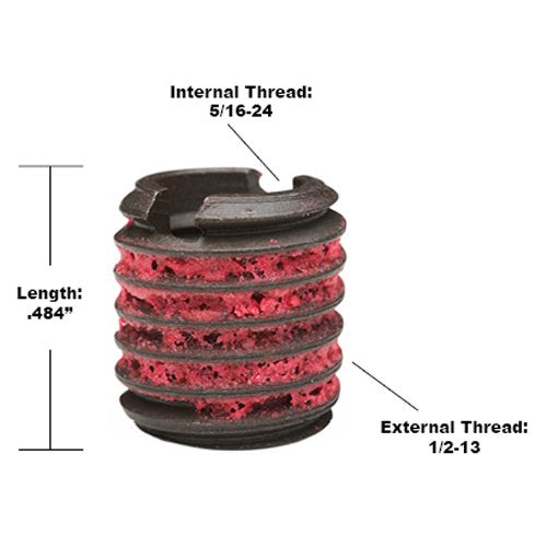 E-Z LOK Threaded Insert for Metal 12L14 Carbon Steel Thread Inserts 5/16-24 Internal Threads, 1/2-13 External Threads, 0.484 Length Pack of 10