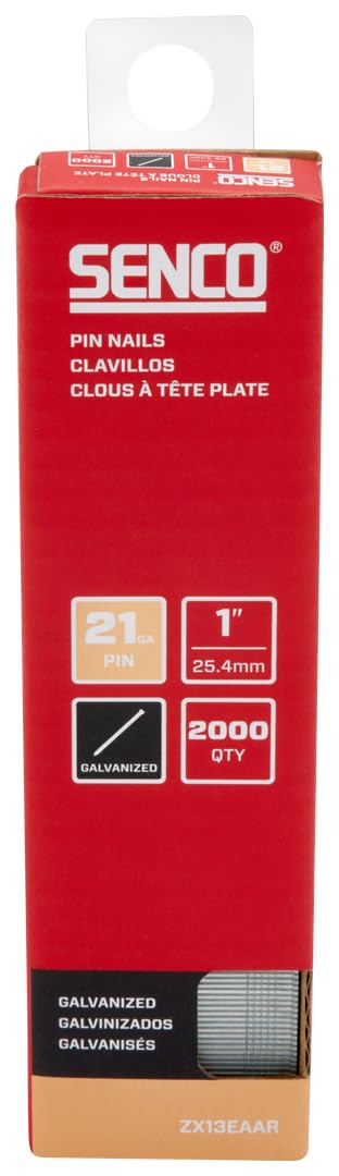 SENCO ZX13EAAR 1" 21 Gauge Pin Nails, Galvanized Finish 2,000 Count Pack