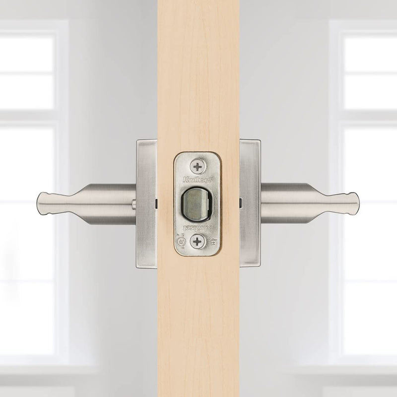 Kwikset Montreal Interior Privacy Door Handle with Lock, For Bathroom and Bedroom, Satin Nickel Reversible Keyless Push Button Lock Door Lever 1 Pack