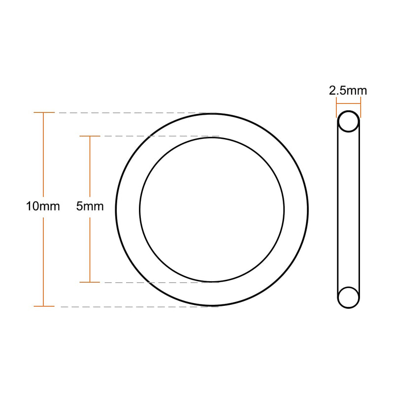 uxcell Fluorine Rubber O-Rings 10mm OD 5mm ID 2.5mm Width, Metric FKM Sealing Gasket, Pack of 10 10x5x2.5mm