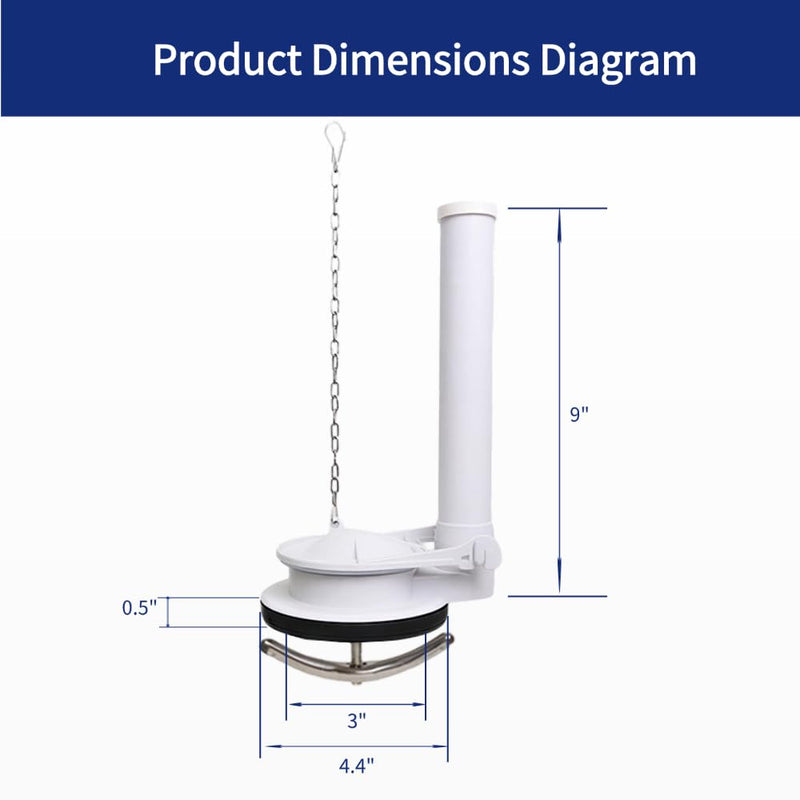 Toilet Flush Valve Assembly for One-Piece Toilets with Flapper and Chain 3-Inch Replacement Parts, Repair Kit, Easy Install. 3-Inch Diameter Drain Hole