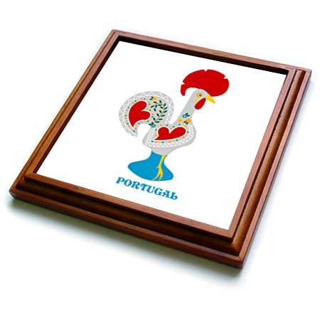 3dRose The White Portuguese Rooster or Galo De Barcelos Trivet with Ceramic Tile, 8" by 8", Brown
