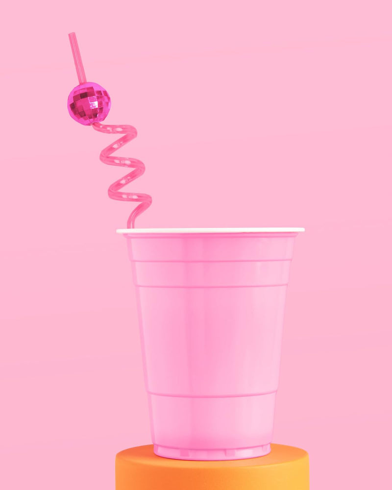 xo, Fetti Pink Disco Ball Reusable Swirly Straw Set - 16 pc | Groovy Birthday Party Supplies, Last Disco Bachelorette Decorations, 70s Baby Shower, Space Cowboy Favors
