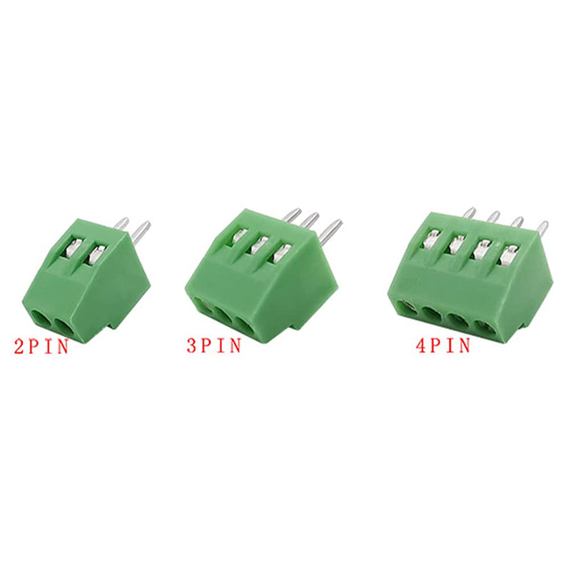 50PCS 2.54mm 0.1" Pitch PCB Mount Screw Terminal Block Connector, 2P 3P 4P Terminals 150V 6A for 26-18AWG Cable
