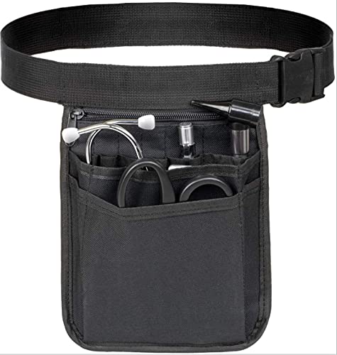 Medical Organizer Belt for Nurse, Multi-Compartment Nurse Fanny Pack Storage Waist Bag Pouch for Medical Scissors Care Kit Tool,Black