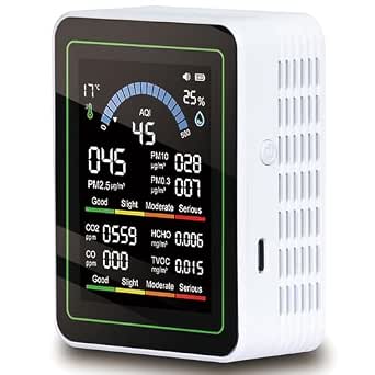 Air Quality Monitor Indoor,13-in-1 Smart Air Quality Tester with PM 2.5, CO2, TVOC, HCHO, PM1, AQI, PM10, Temperature & Humidity, Real Time Display, Battery Powered, for Home & Office (White) White - NewNest Australia