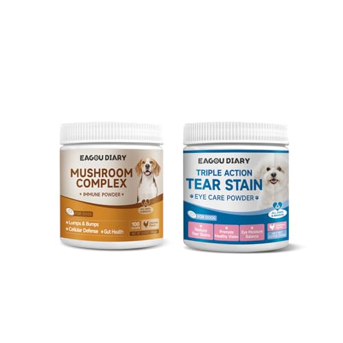 Dog Tear Stain Remover Supplement for Eye Health & White Fur Care - Mushroom for Dogs - with Turkey Tail Mushroom for Dogs, Lion’s Mane, Shiitake