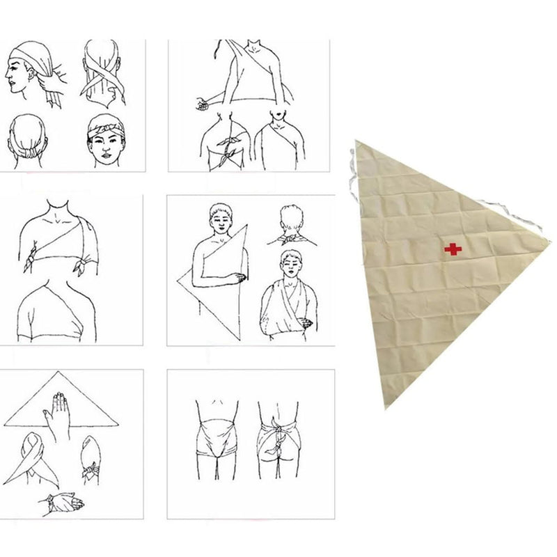 2 Pack Triangular Bandages with Cross Printing First Aid Triangle Splint Sling Bandage Wrap Wound Protect Dressing Band for Sprain Broken Bones Support Emergency Medical Gauze Training