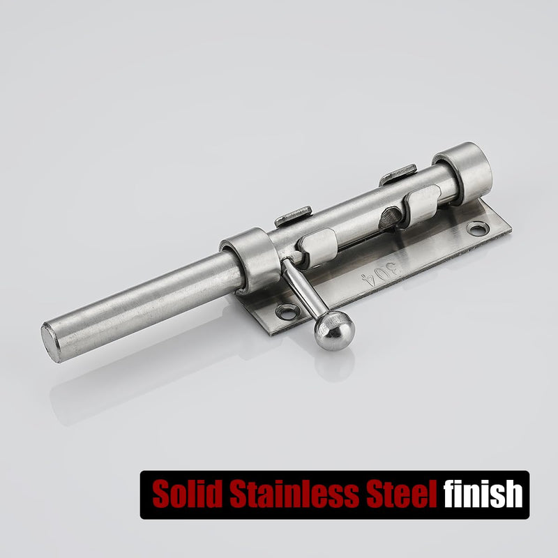 JQK Sliding Bolt Gate Latch, 6.3 Inch (Thick 2.4mm) Heavy Duty 304 Stainless Steel Barrel Bolt with Padlock Hole, Interior Door Latches Brushed Finish 2 Pack, DL300-BN-P2 6Inch(2 Pack) Brushed Steel