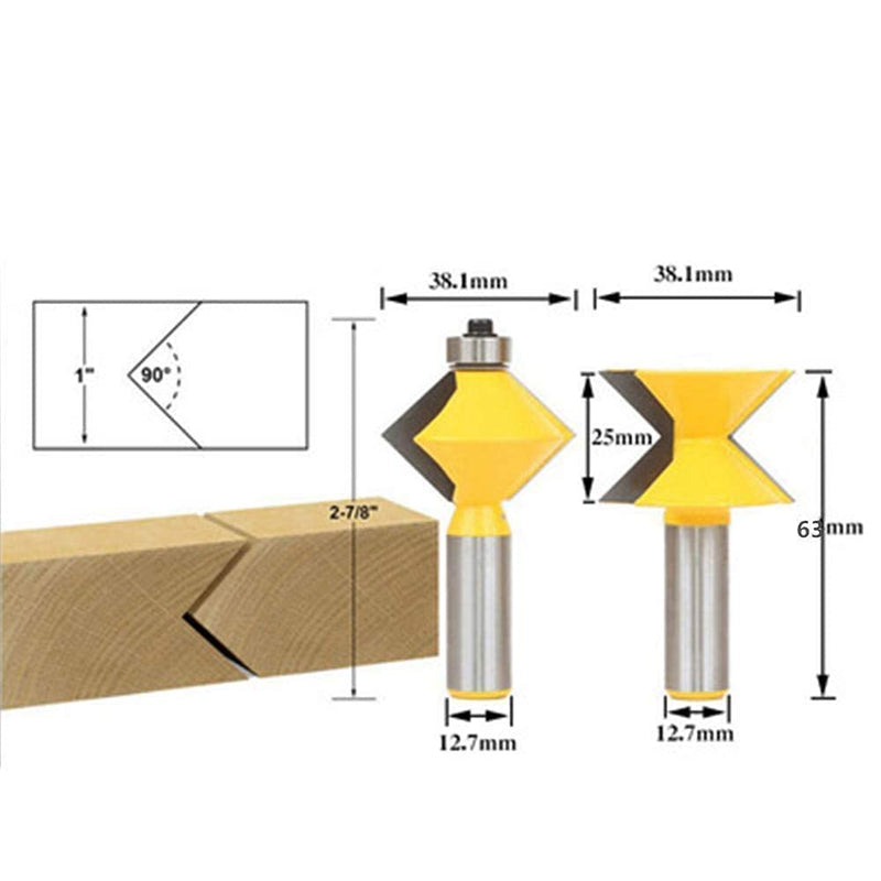 2Pc 1/2 inch Shank 90 Degree Edge Banding Router Bit Set V-Design Tongue and Router Plate, Propro-9039592