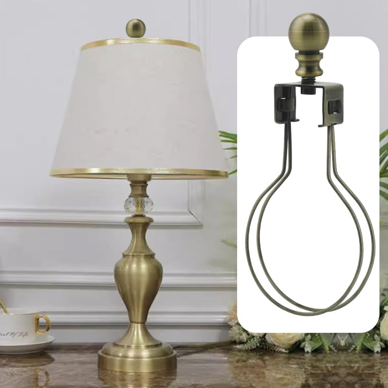2Pcs Lamp Shade Light Bulb Clip Adapter Kit, Bronze Lampshade Holder Adapter with Round Top Finial, No Harp Required, Clip on Bulb, DIY Replacement Repair Table & Floor Light Metal Parts Metal Ball Finial