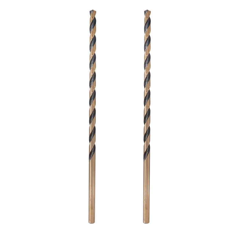1/2 x 12 Inch Long Drill Bit (2 Pack) M2 High Speed Steel Drilling for Wood and Metal, with 8-1/2 Inch Flute 1/2 in