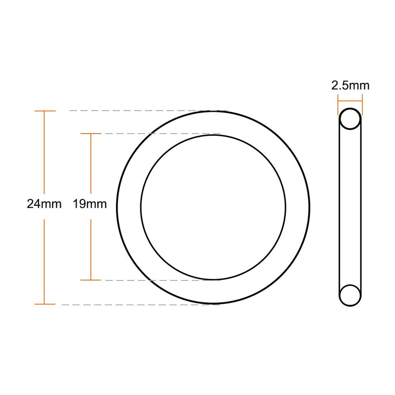 uxcell Fluorine Rubber O-Rings 24mm OD 19mm ID 2.5mm Width, Metric FKM Sealing Gasket, Pack of 20 24x19x2.5mm