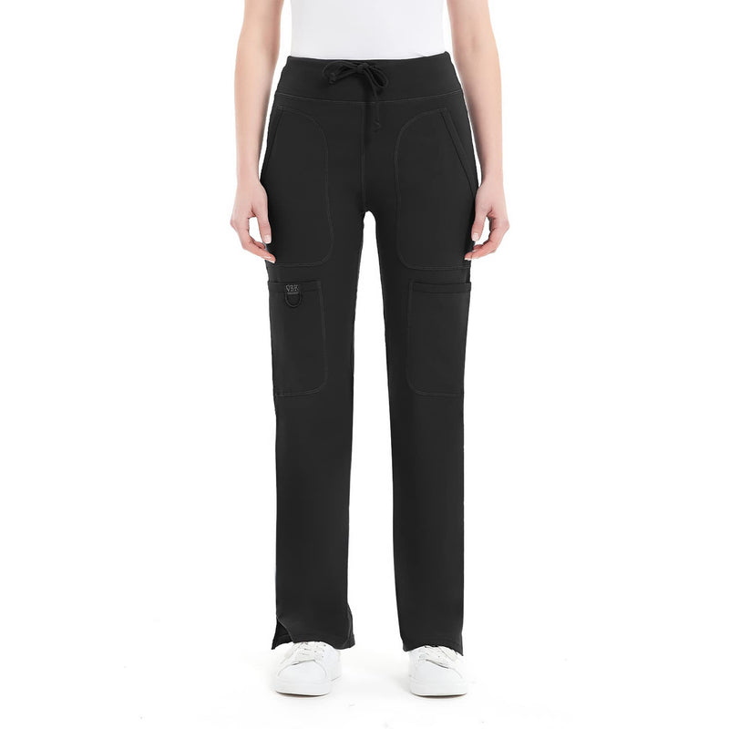 QBK Yoga Scrub Pants Women Mid Rise Yoga Work Pants- Five Pocket Cargo Scrub Pant Regular Medium Black