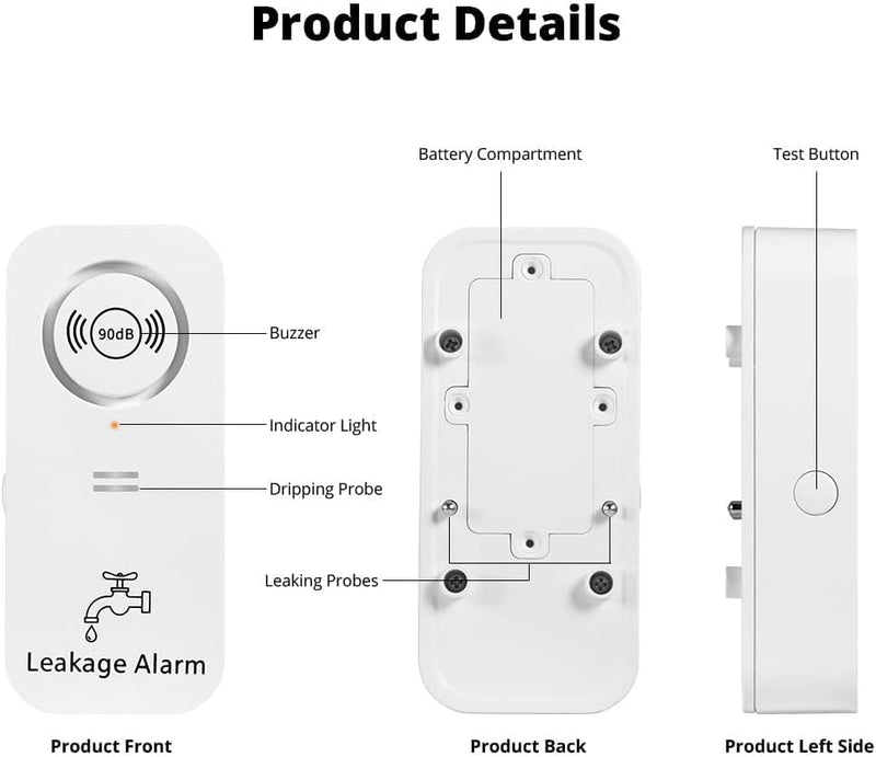 TOWODE Water Detectors 90dB Alarm Sensor, Sensitive Leak and Drip Alert for Kitchen Bathroom Basement (1 Pack) 1