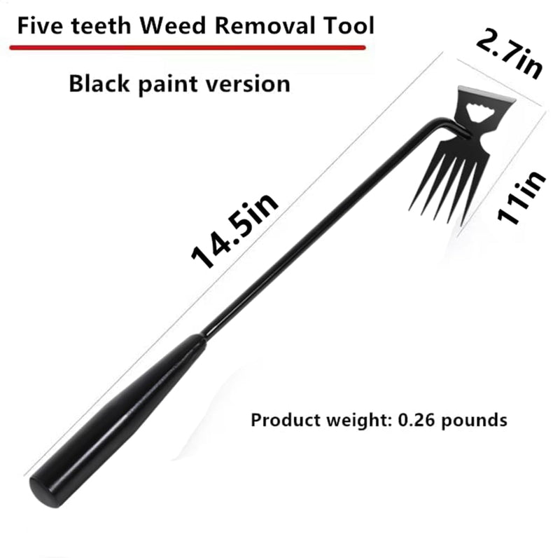 Weed Removal Tool, 2024 New Garden Weeding Tools Manganese Steel Hand Weeder Tool with Handle, 5 Teethes Dual Purpose Manual Weeders Tool Weed Pulling Tool for Garden (Black) Black