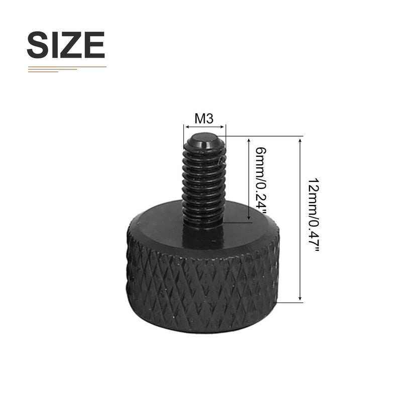 M3x6mm(DXL) Knurled Thumb Screws - 10Pack - Good for PC Computer Cases - Aluminum Alloy Thumbscrew Knurled Head Fully Threaded - Black M3x6mm 10
