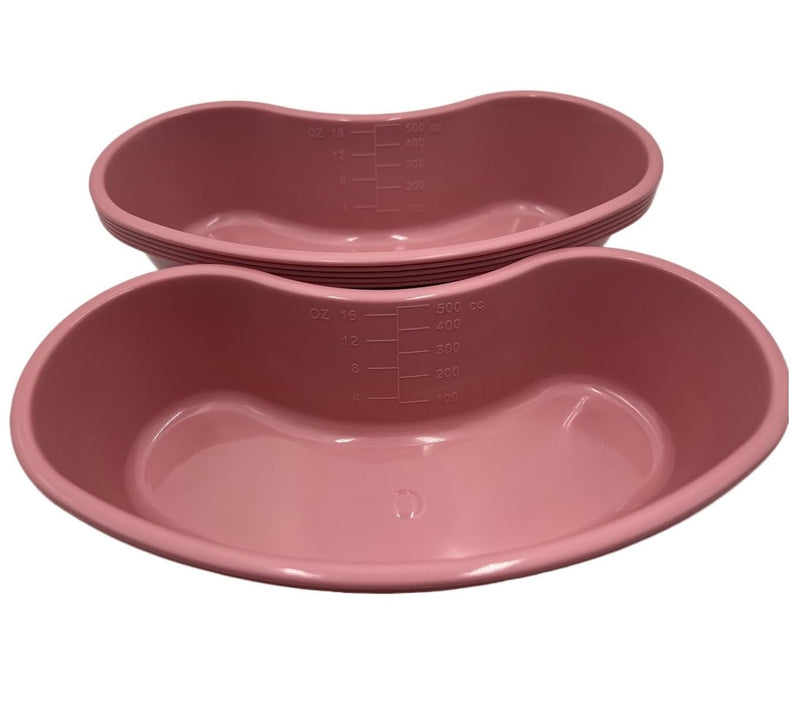 Comfort Axis Kidney Shaped Emesis Plastic Basin with Graduations, 16 Ounces, 5 Pack, Rose