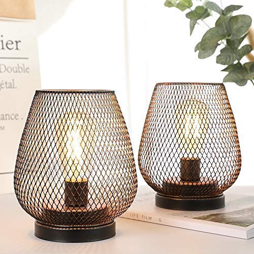 JHY DESIGN Set of 2 Metal Cage LED Lantern Battery Powered Cordless Accent Light with LED Great for Weddings Parties Patio Events for Indoors Outdoors Set of two bronze egg