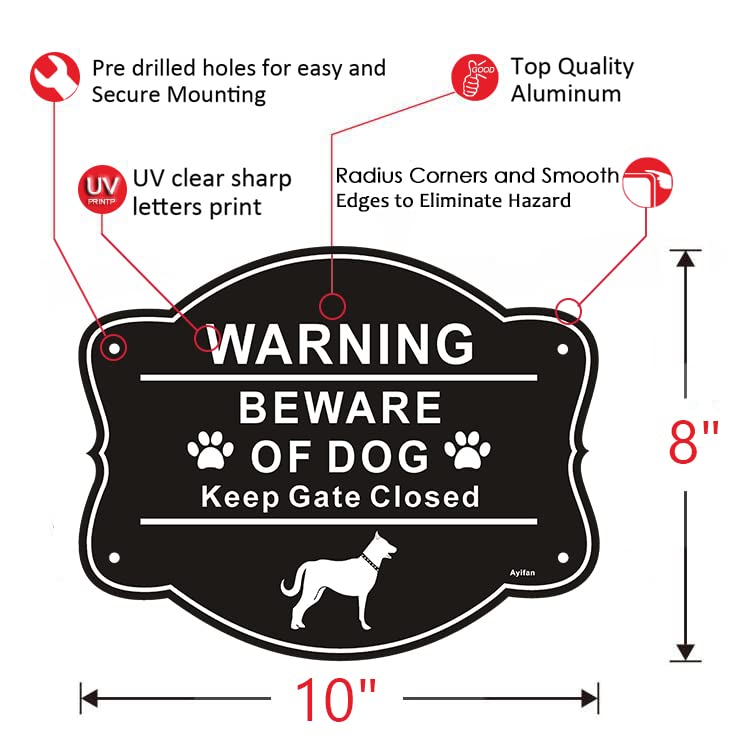 2 Pack Beware of Dog Signs for Fence,10 x 8 Inch Rust Free Aluminum Metal Yard Sign for Door or Gate, Fade Resistant, UV Protected, Weatherproof,Indoor and Outdoor Use,Easy Mounting black-beware of dog-2pack