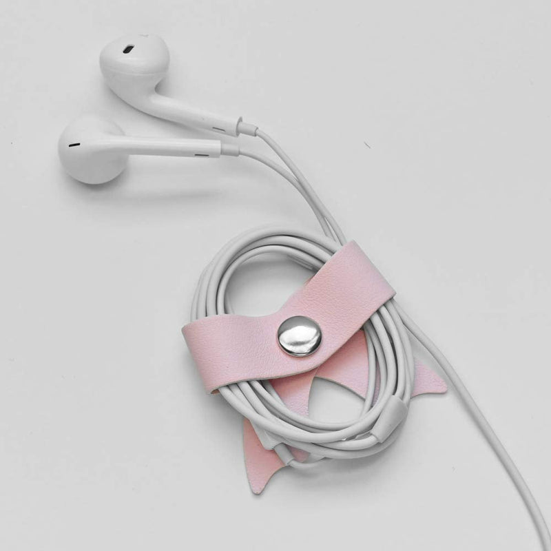 SenseAGE 5 Pack Cord Organizer, Bow Cord Keeper, Cable Organizer USB holder, Leather Cable Management, Cable Straps, Earphone winder, Storage Straps for Electronics, Earbuds, Small, Pink