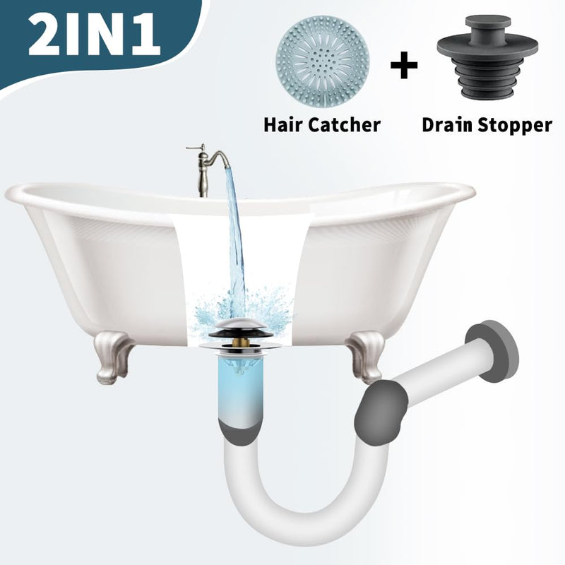 Upgrade Bathtub Drain Stopper with Hair Catcher, Pop Up Tub Drain Stopper, Anti Clogging Bathtub Drain Cover,Replaces Lift and Turn, Tip-Toe and Trip Lever drains for Tub, Easy Install and Clean Chrome Silver