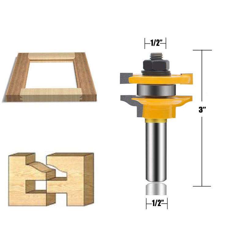 LEATBUY 3 PCS Router Bit Set 1/2-Inch Shank Woodwork Round Over Raised Panel Cabinet Door Rail and Stile Router Bits Sets Woodworking Wood Cutter Carbide Groove Tongue Milling Tool (AJ-5) AJ-5