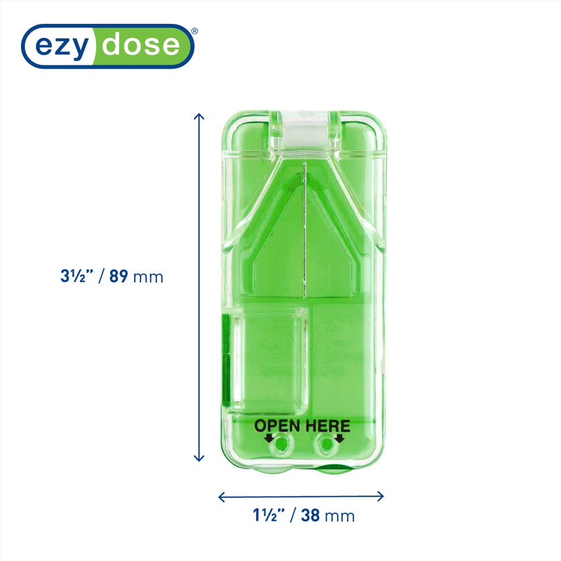 EZY DOSE Pill Cutter and Splitter with Dispenser, Daily Usage, Safely Cut Pills, Vitamins, Tablets in Half or Quarters, Accurate and Easy Cutting, Stainless Steel Blade, Travel Sized, Green, BPA Free 1.5" x 3.5"